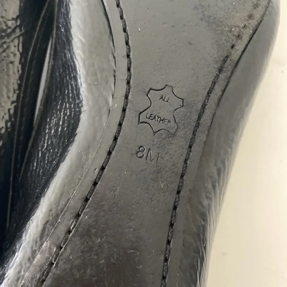 TORY BURCH Aaden Ballet Flat Black Patent Leather Gold Logo Slip On Round Toe 8